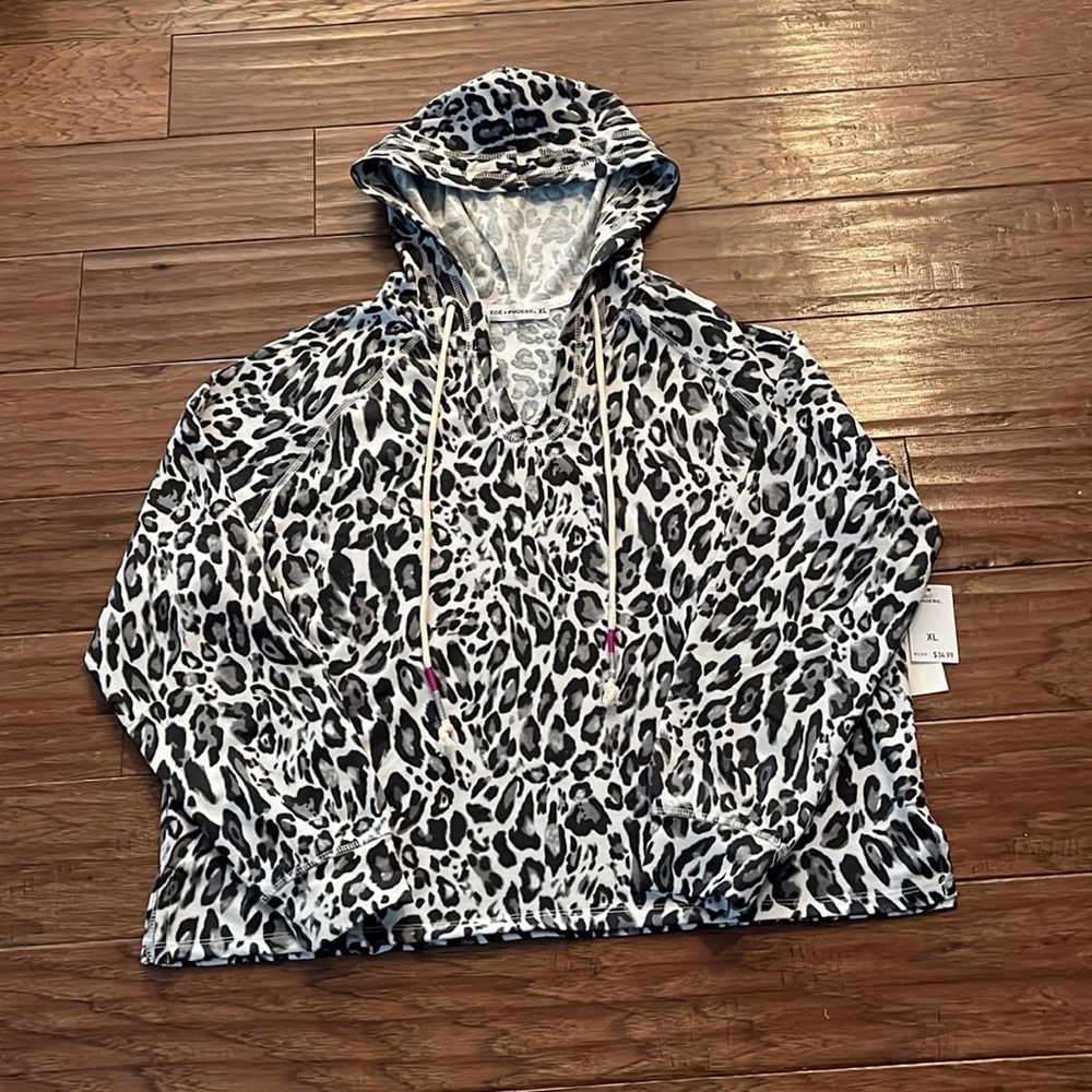 Zoe + Phoebe Black and Gray Leopard Hoodie